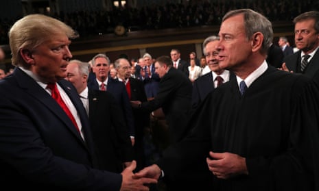John Roberts with Donald Trump at the president’s State of the Union speech in February. Roberts has been a critical justice in dismantling fundamental democratic protections.