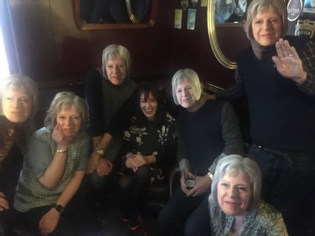 Zoe Williams with friends in the masks Theresa May on her hen night