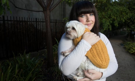 Erin Delaney in the garden of her Rozelle home with her dog Tilly
