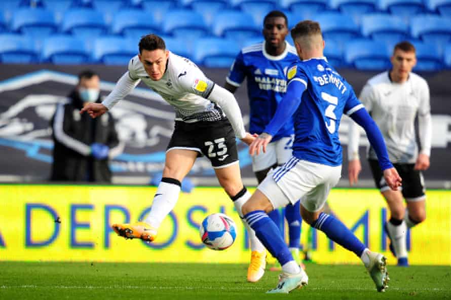 Connor Roberts in action during Swansea’s victory over Cardiff last Saturday.