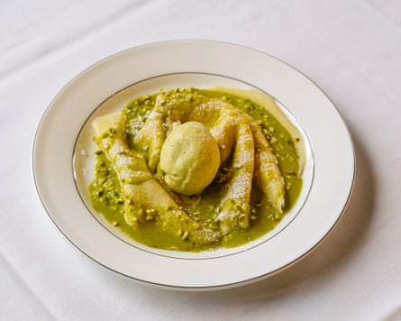 ‘Sweet, emerald-coloured stodge’ AKA crespelle al pistachio, of which Martino’s is currently serving bowls ‘by the shedload.’