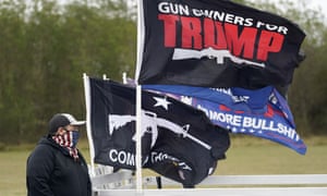 Supporters of President Donald Trump gather in anticipation of his visit to the US-Mexico border, on Tuesday in Harlingen, Texas.