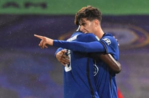 Chelsea’s Kai Havertz celebrates scoring their second goal.