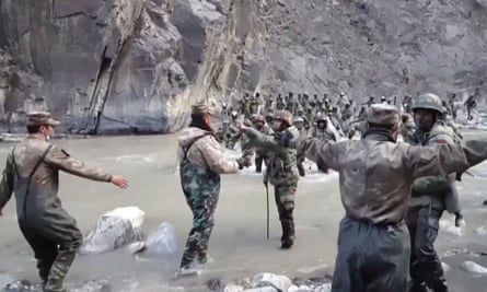 A screengrab from footage recorded in mid-June 2020 showing Chinese and Indian soldiers during an incident where troops clashed on the border in the Galwan Valley.