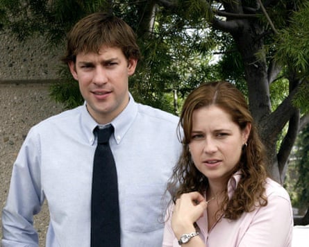 John Krasinski as Jim and Jenna Fischer as Pam in The Office (US).