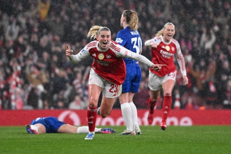 Alessia Russo of Arsenal celebrates scoring her team’s third goal.