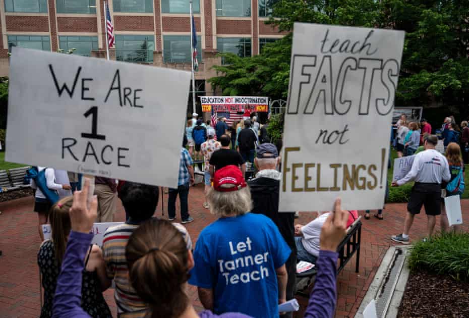 People protesting critical race theory being taught in schools in Leesburg, Virginia, in June.