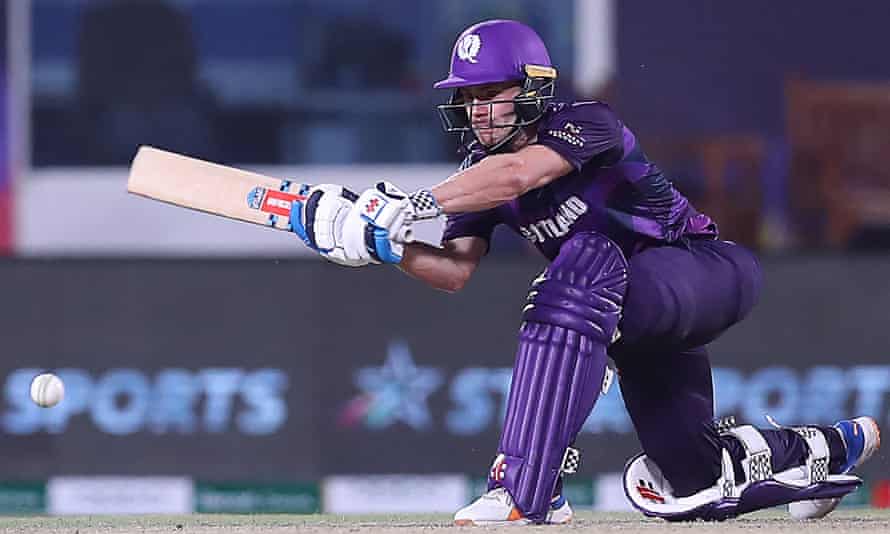 Matthew Cross plays a shot during the victory over Oman