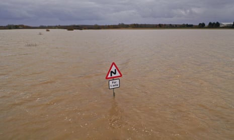 A submerged road in Bardney, Lincolnshire, which has had six months of rain in six weeks
