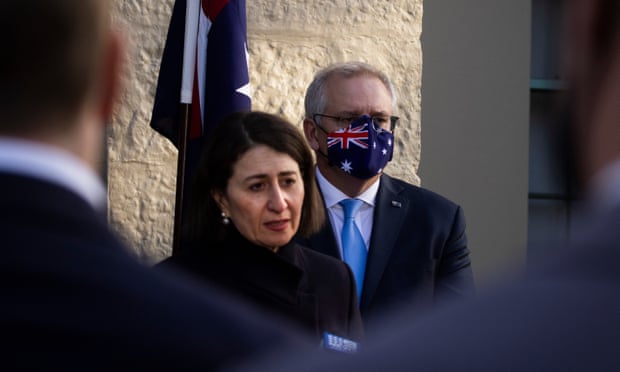 NSW premier Gladys Berejiklian and prime minister Scott Morrison at a press conference at Kirribilli House