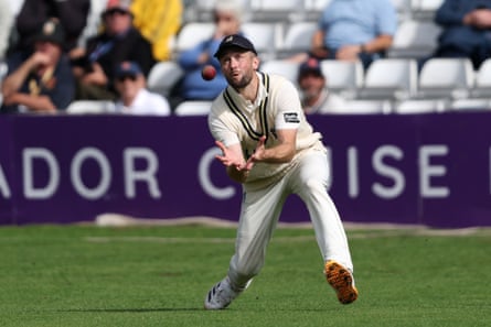 Chris Woakes takes a catch to dismiss EssexâÂÂs Paul Walter this month