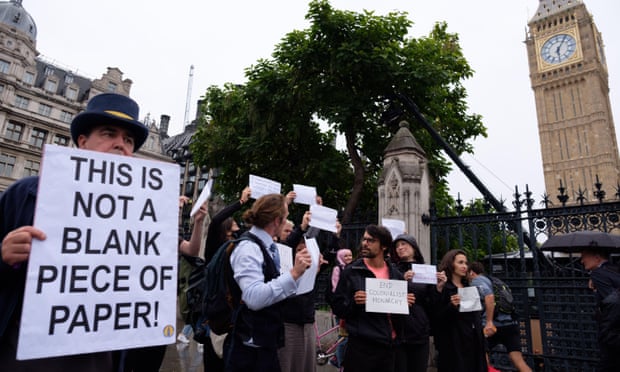 Anti-monarchy protesters outside the Houses of Parliament on Tuesday