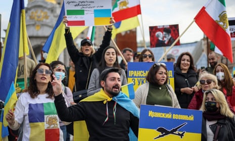 Iranians at a protest against Iran's government and deliveries of Iranian drones to Russia in Kyiv, Ukraine