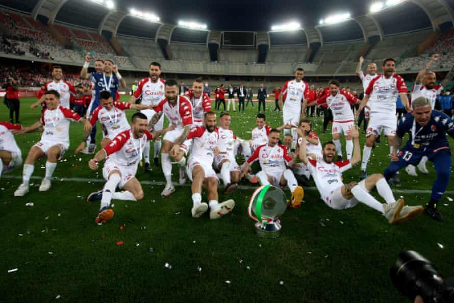 Bari celebrate their promotion back to Serie B.