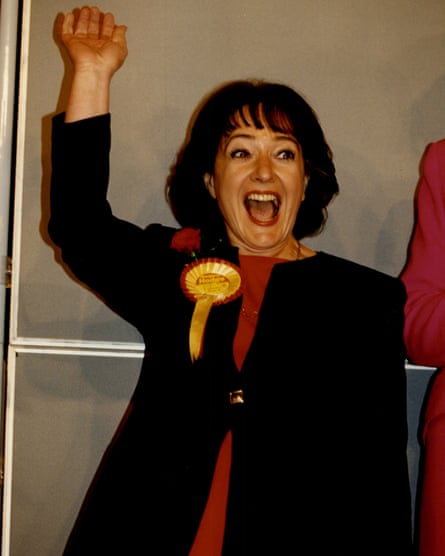 Margaret Hodge looks joyous after being elected to parliament in a 1994 byelection.