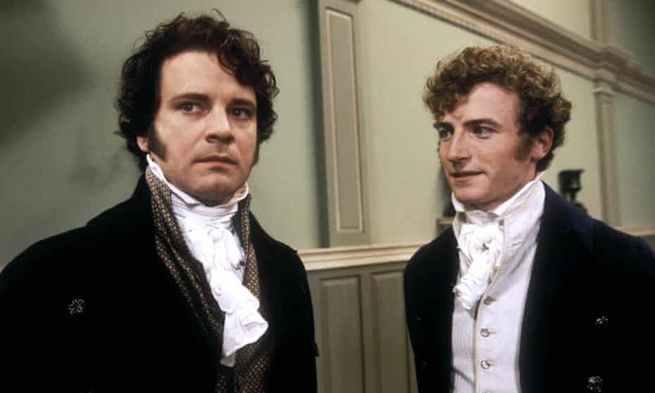 Colin Firth, left, as Mr Darcy, an epitome of British cool.