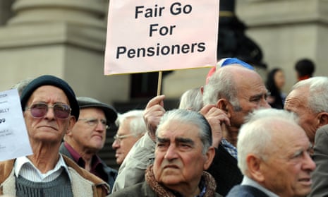 Elderly pensioners protesting