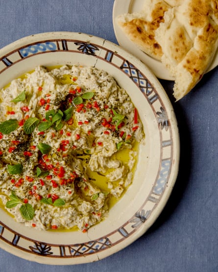 Sami Tamimi’s crushed aubergine m’tabal with preserved lemon, yoghurt and dill.