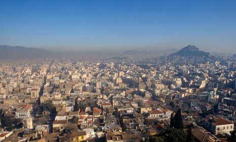 Air pollution smog over Athens, Greece, in 2021.