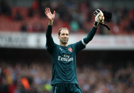 Cech shows appreciation to the fans after the final whistle.