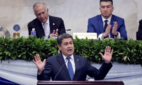 Juan Orlando Hernández speaks before the Honduran parliament in Tegucigalpa, Honduras, on 25 January 2020. 