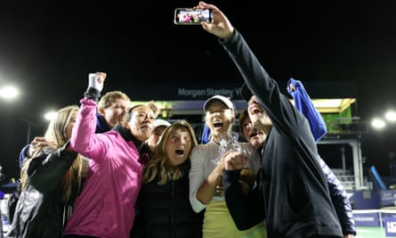 Katie Boulter and her team take a selfie after she defeated Marta Kostyuk in the San Diego Open final