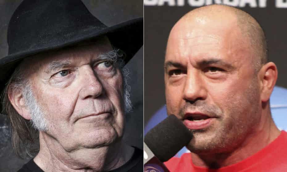 Neil Young demanded Spotify remove his music from its service over remarks made by Joe Rogan, right, on his podcast.