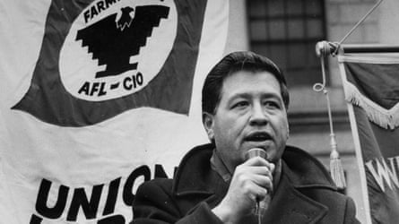 Cesar Chavez speaking to demonstrators successful Foley Square.