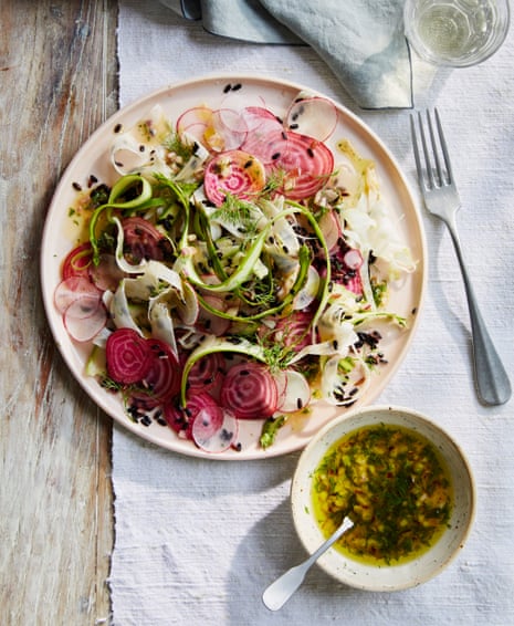 Alice Hart pairs sweet mustard dressing with her salad of shaved asparagus, beetroot, fennel and wild rice.
