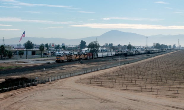 Bakersfield, California. Emissions from agriculture, industry, rail freight and road traffic together create one of the US’s worst concentrations of air pollution. For cities