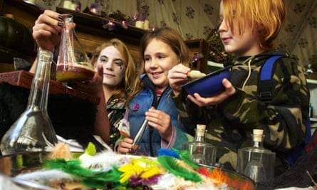Kids creating witches potions, Halloweden.
