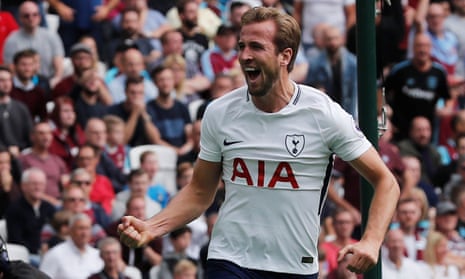 Harry Kane celebrates scoring Tottenham’s opening goal against West Ham.