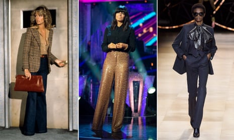 Farrah Fawcett in Charlie’s Angels, 1977, Claudia Winkleman going full disco on Strictly this week, and flares by Hedi Slimane on the runway at Celine
