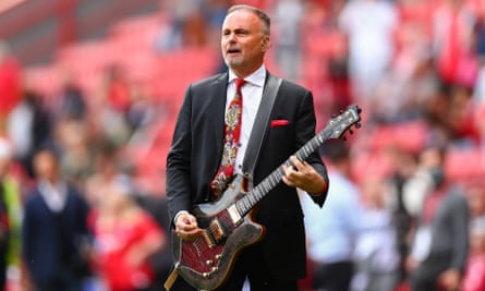 Charlton’s owner, Thomas Sandgaard, plays guitar to fans before August’s game at home to Sheffield Wednesday