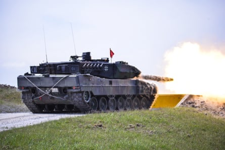 A German Leopard 2 tank during the Strong Europe Tank Challenge in Grafenwoehr, Germany, in May 2016.