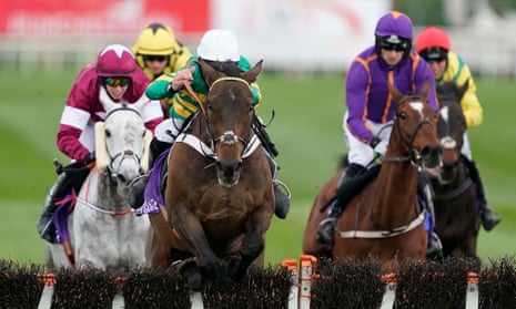 Davy Russell and Buveur D’Air clear the last on their way to winning the Punchestown Champion Hurdle.