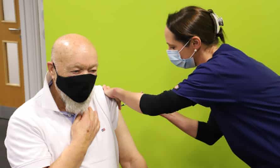 Michael Eavis receiving his first coronavirus vaccination.