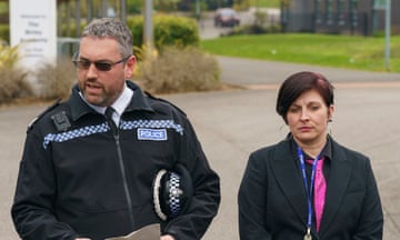 South Yorkshire police assistance chief constable Dan Thorpe and headteacher Victoria Hall speak to the media at the Birley Academy in Sheffield