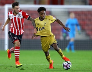 Harley Willard (left) in action for Southampton against Kyle Walker-Peters of Tottenham during a Premier League 2 match in September 2016.