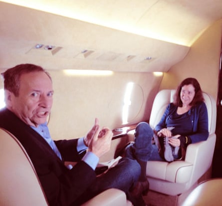Larry Summers and his wife, Elisa, on a private jet