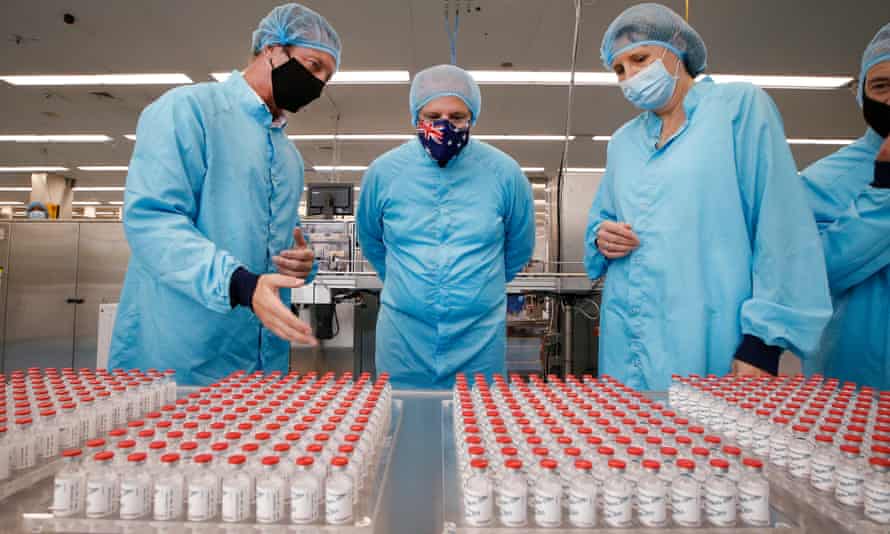 Prime minister Scott Morrison visits the CSL vaccine manufacturing facility on 12 February 2021 in Melbourne.