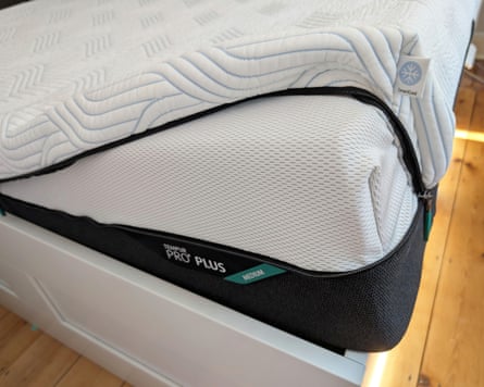 A corner of the mattress with the Smart Cool layer peeled back.