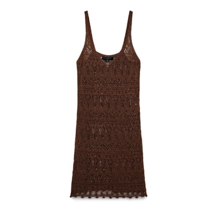 A brown knitted mini dress on a white background