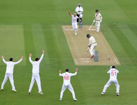 Out! Stuart Broad has Alex Carey lbw for 22.
