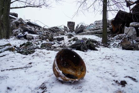 Debris from the vocational school which was used as a temporary deployment centre for Russian soldiers after it was hit by a Ukrainian strike in Makiivka.