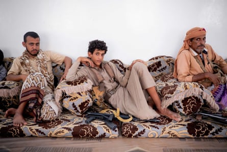 A gathering of Mourad tribe fighters in the house of Sheikh Mufarah Buhaibeh, leader of the tribe in Al-Jouba, south of Marib, 2021