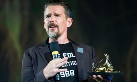 Ethan Hawke receives the Excellence award during at the Locarno film festival in Switzerland