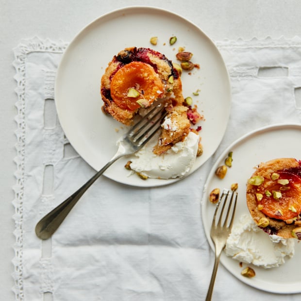 Anna Jones’ apricot, almond and blackcurrant cakes.