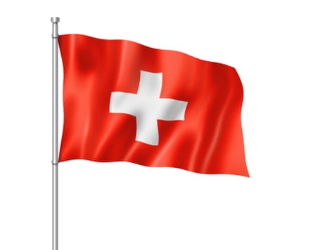 A red flag with a white cross sign in the middle