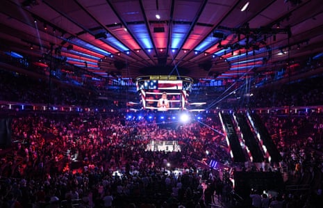 American singer-songwriter and actress JoJo perfoms the national anthem before the televised undercard begins on Friday night at Madison Square Garden.